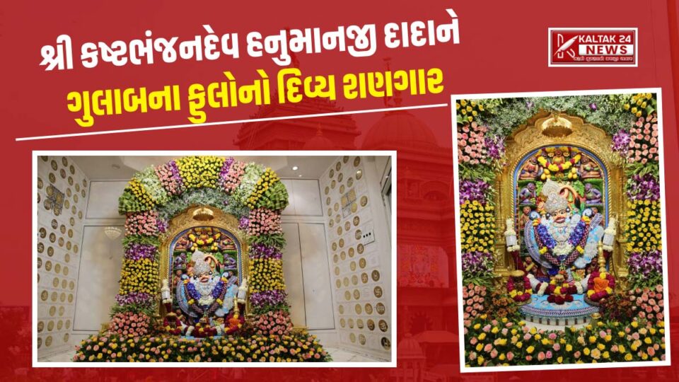 special-decoration-200 kg of roses and 20 kg of orchid flowers-at-shree-kashtabhanjan-dev-hanuman-mandir-on-Tuesday-salangpurdham-botad-news-see-photos/