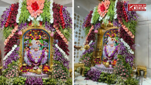 Srikashtabhanjandev Dada was decorated with colorful flowers and had an annakoot of fifty-six bhog sweets