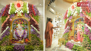 Srikashtabhanjandev Dada was decorated with colorful flowers and had an annakoot of fifty-six bhog sweets