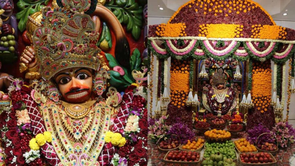 on-the-occasion-of-dhanurmas-shri-kashtabhanjan-dev-hanumanji-dada-was-presented-with-divine-decorations-of-flowers-and-a-feast-of-fruits-botad-news