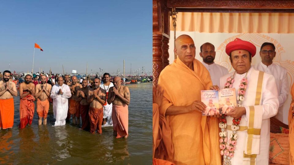 acharya-rakesh-prasadji-maharaj-of-vadtal-gadi-and-100-saints-took-the-dip-of-faith-at-prayagraj-triveni-sangam-on-shattila-ekadashi-mahakumbh